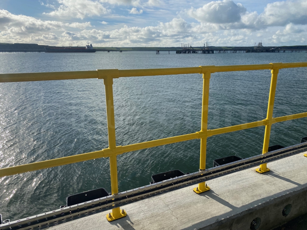 Interclamp 4000 series key clamp handrail used to construct a guardrail on a jetty